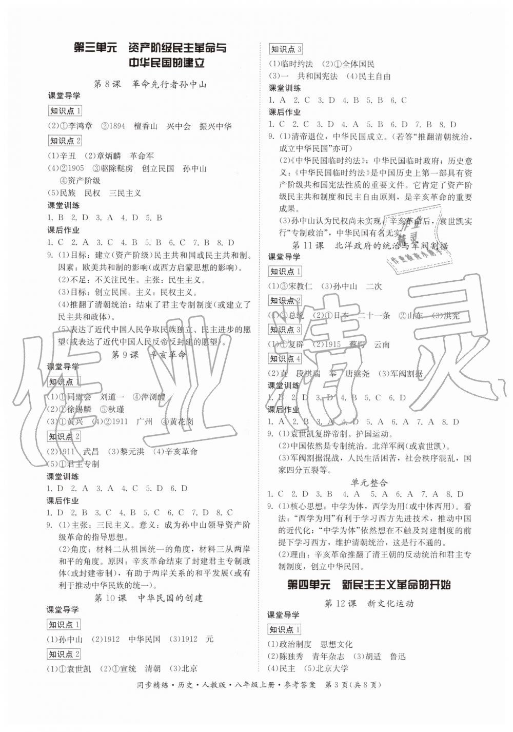 2019年同步精练八年级历史上册人教版 第3页