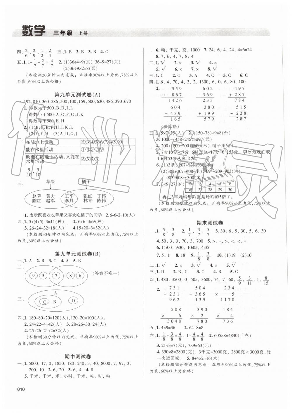 2019年學(xué)習(xí)質(zhì)量監(jiān)測(cè)三年級(jí)數(shù)學(xué)上冊(cè)人教版 第10頁(yè)