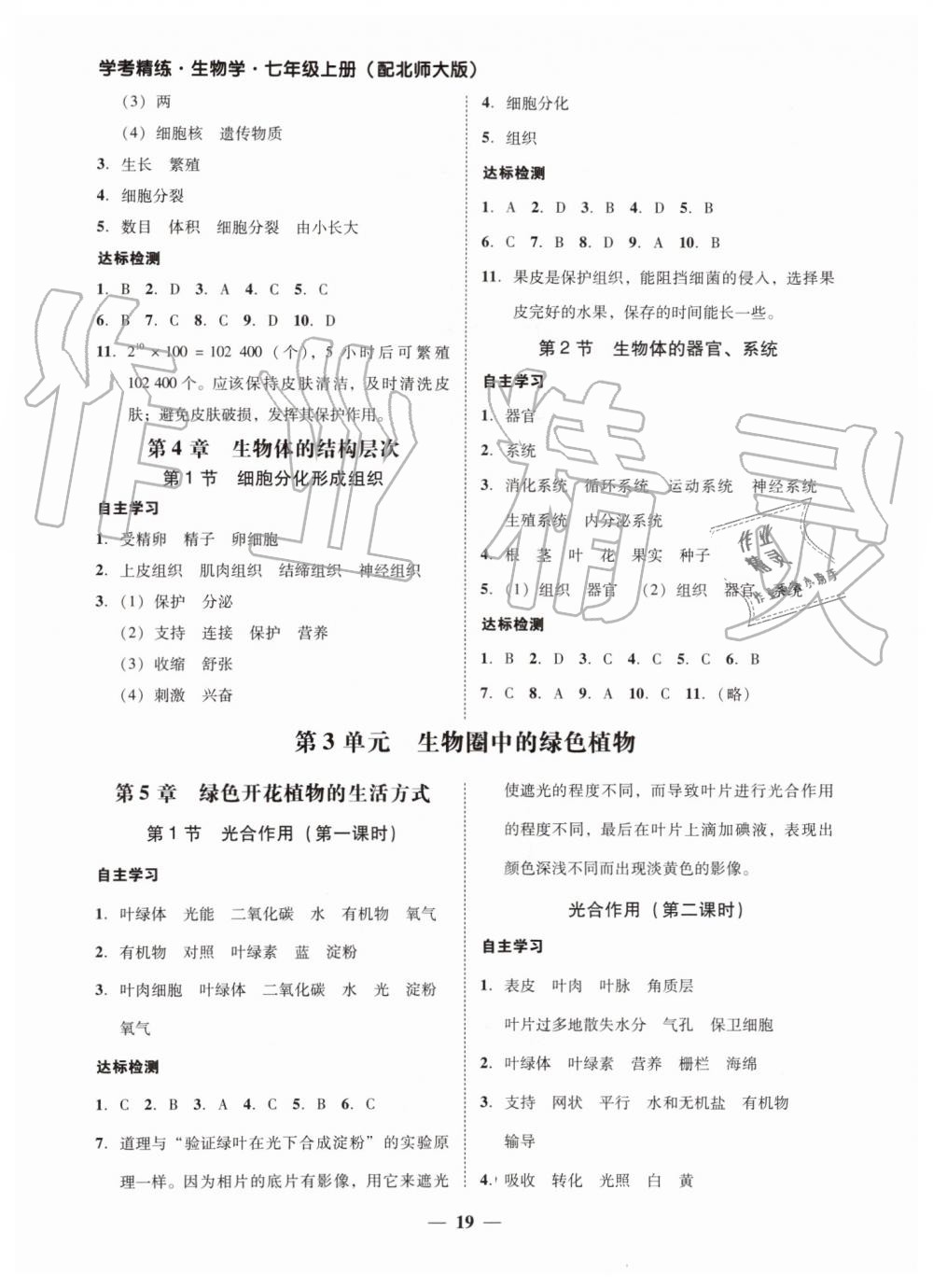 2019年南粤学典学考精练七年级生物学上册北师大版 第3页