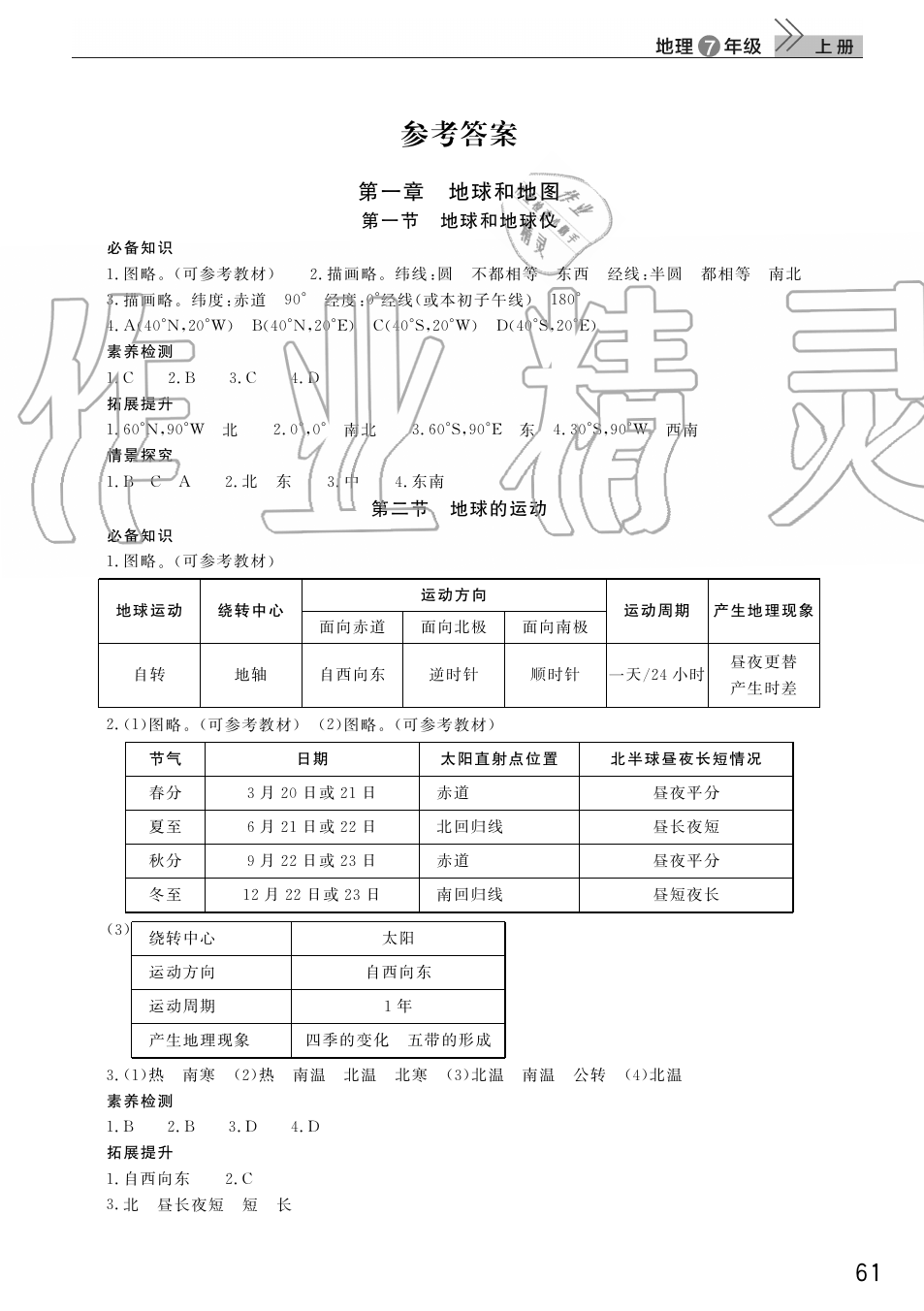 2019年智慧学习天天向上课堂作业七年级地理上册人教版 第1页