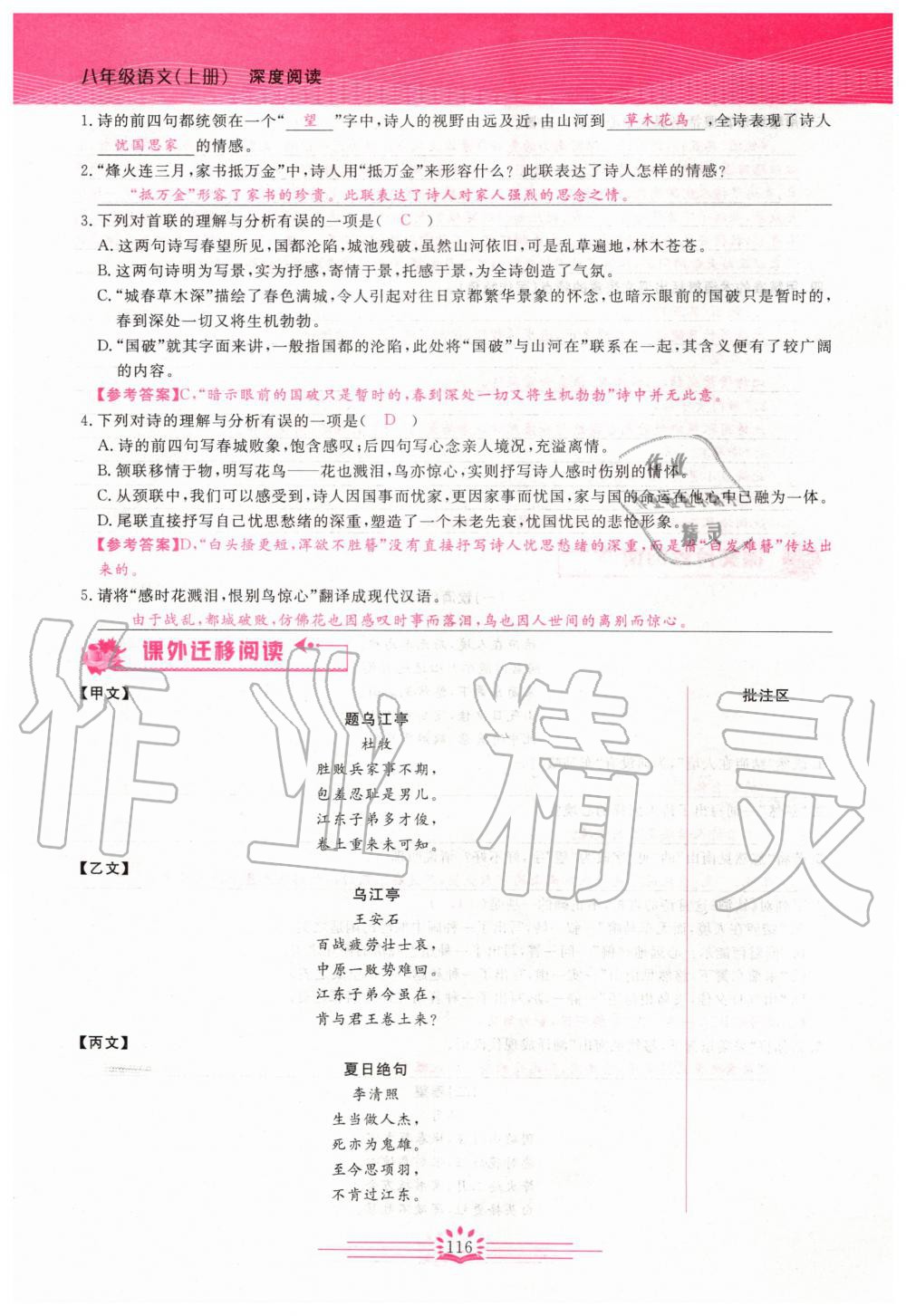 2019年思維新觀察八年級(jí)語(yǔ)文上冊(cè)人教版 參考答案第116頁(yè)