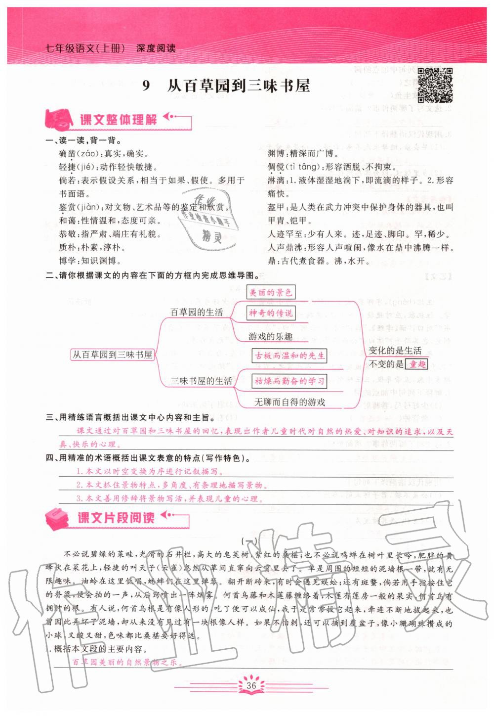 2019年思維新觀察七年級(jí)語(yǔ)文上冊(cè)人教版 參考答案第36頁(yè)