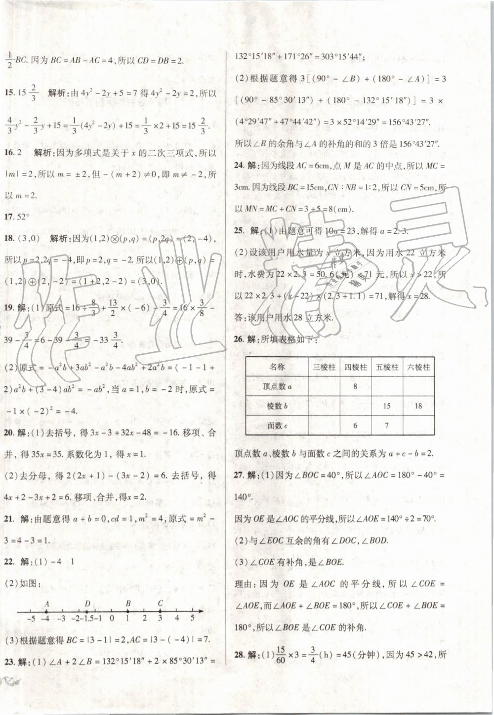 2019年单元加期末复习与测试七年级数学上册人教版 第22页