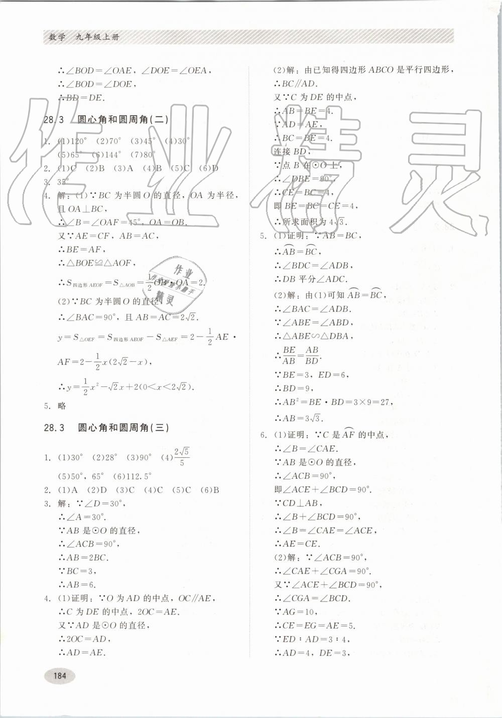 2019年同步练习册九年级数学上册冀教版河北教育出版社 第24页