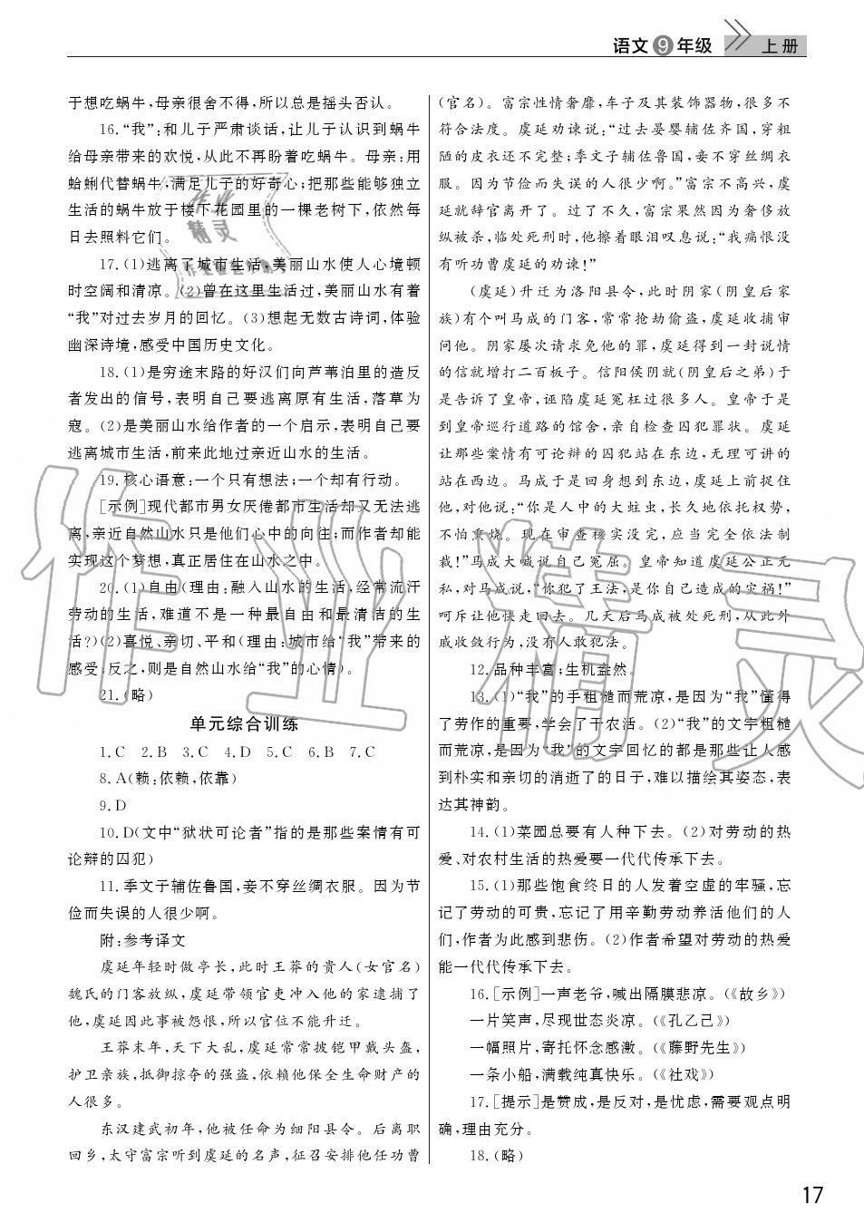 2019年智慧学习天天向上课堂作业九年级语文上册人教版 第17页