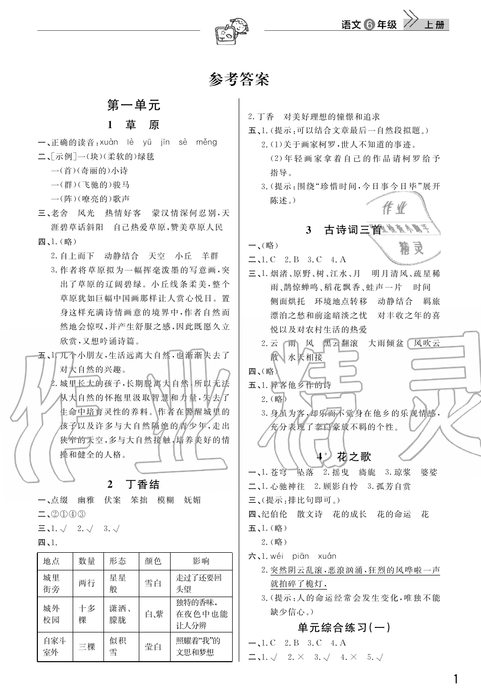 2019年智慧學(xué)習(xí)天天向上課堂作業(yè)六年級(jí)語文上冊(cè)人教版 第1頁