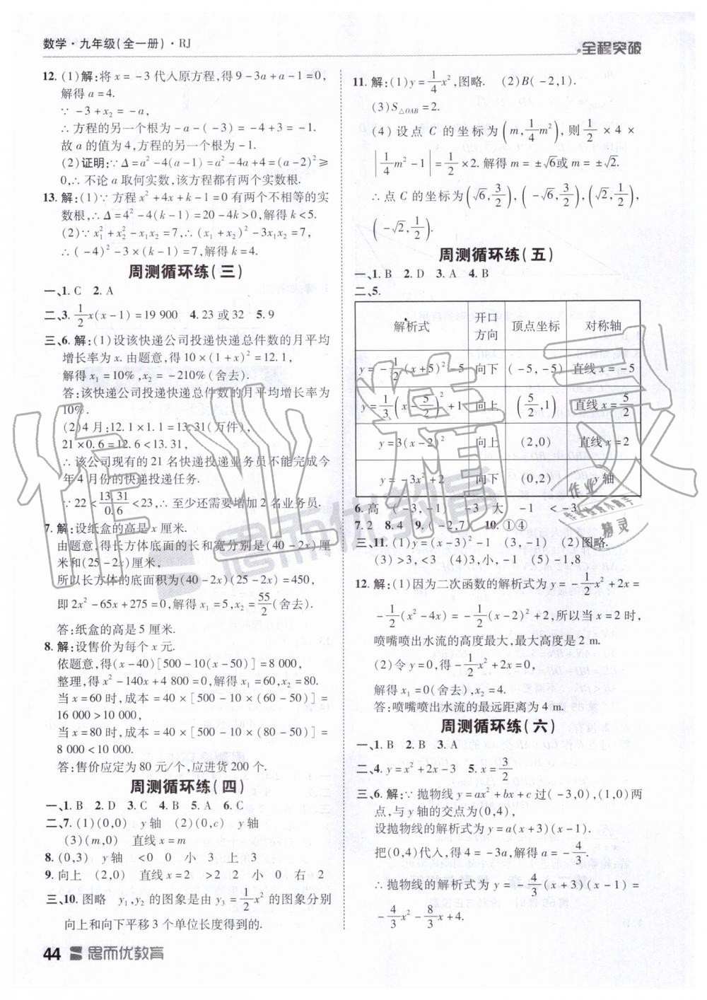 2019年全程突破九年级数学全一册人教版 第44页