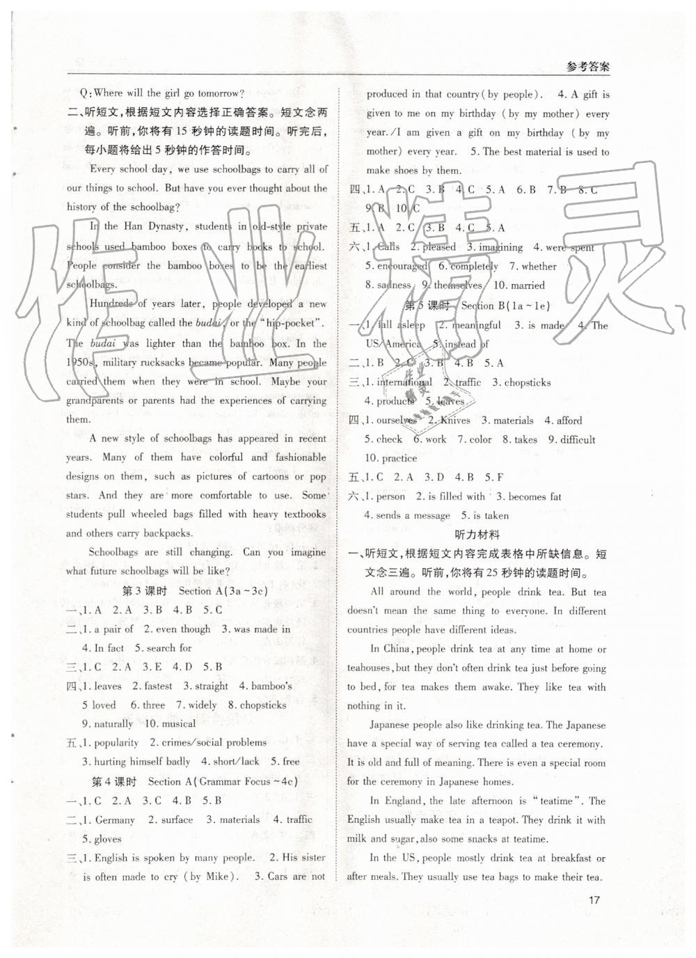 2019年蓉城学堂课课练九年级英语全一册人教版 第17页