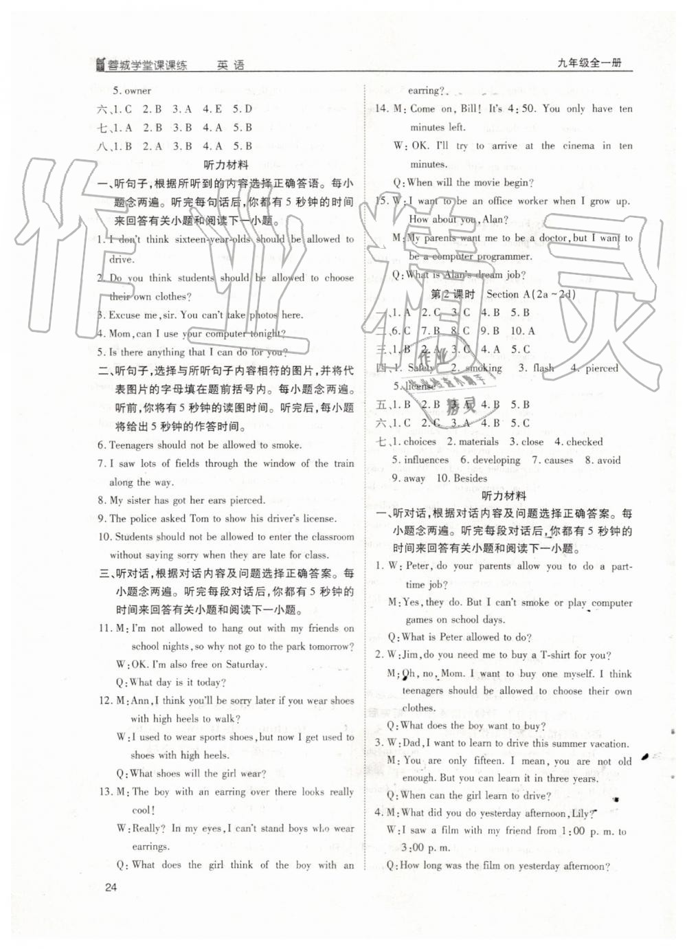 2019年蓉城学堂课课练九年级英语全一册人教版 第24页