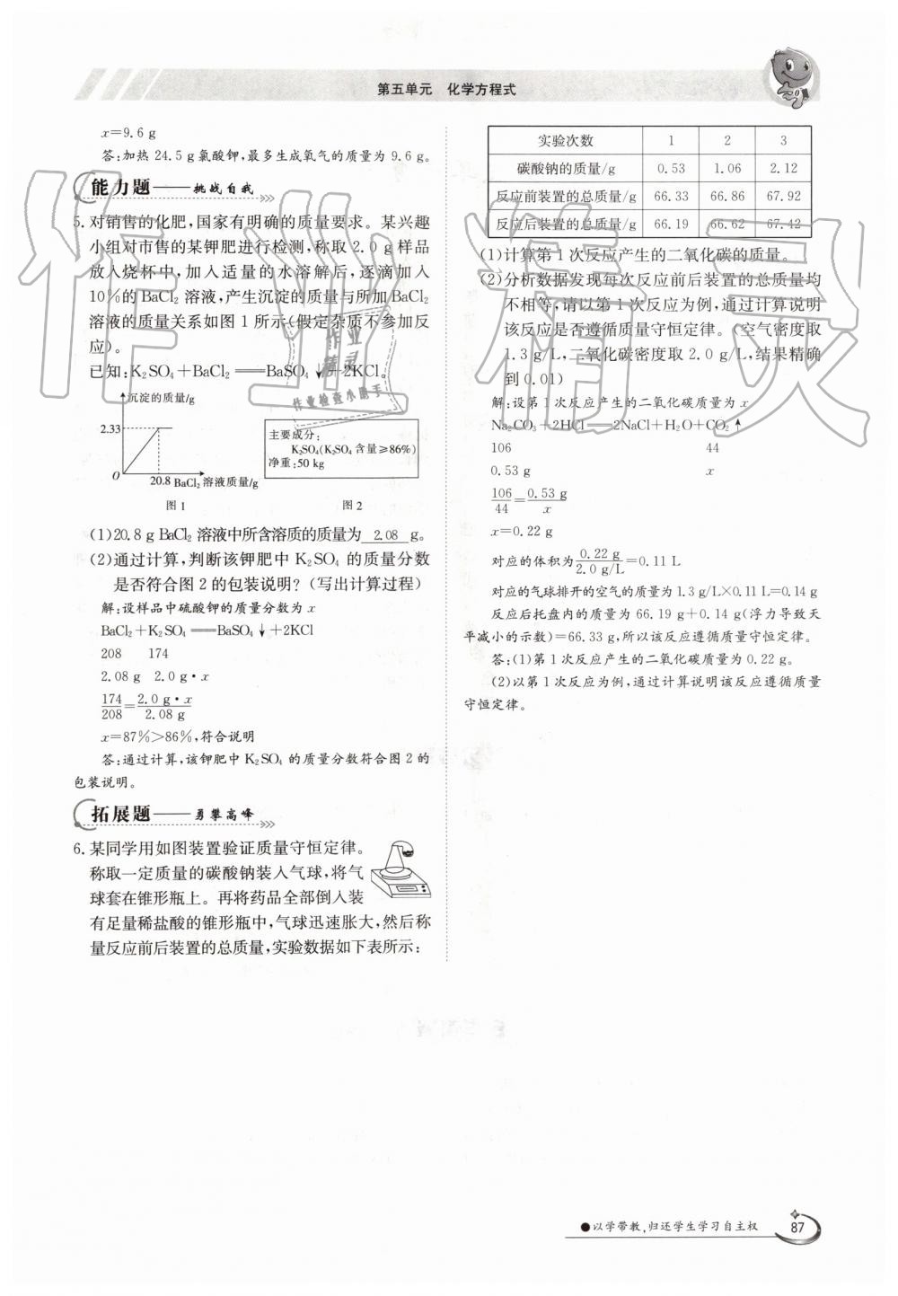 2019年金太阳导学案九年级化学全一册人教版 第87页