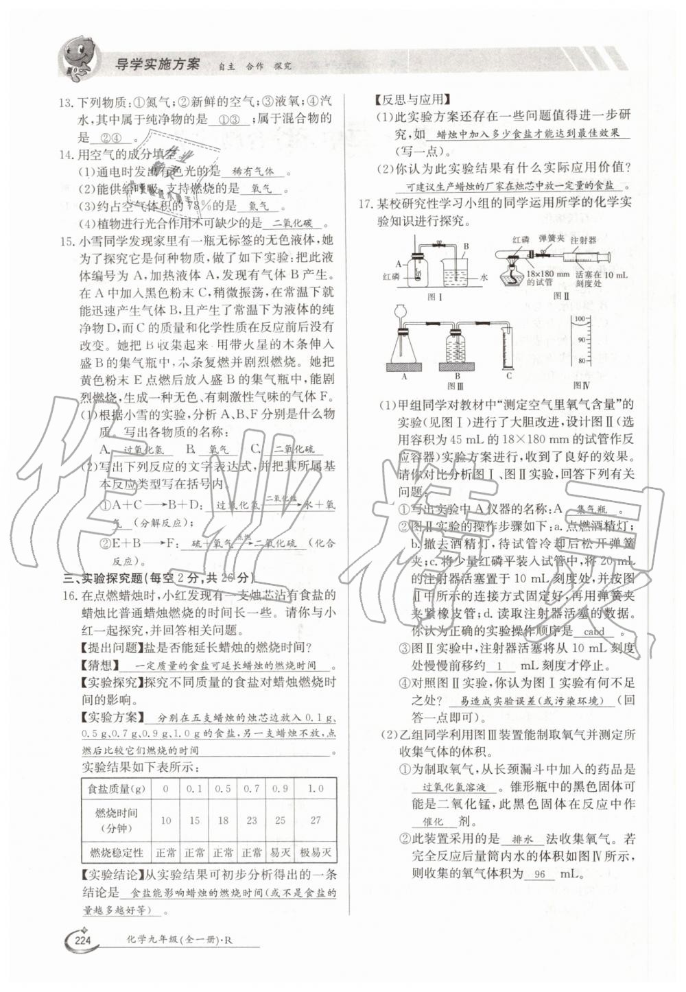 2019年金太阳导学案九年级化学全一册人教版 第224页