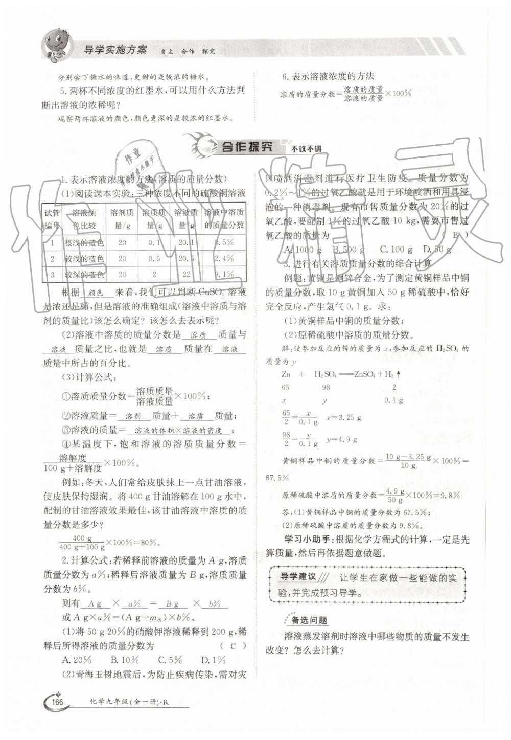 2019年金太阳导学案九年级化学全一册人教版 第166页