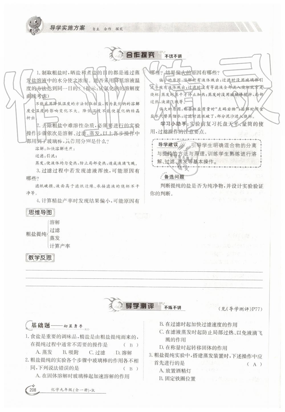 2019年金太阳导学案九年级化学全一册人教版 第208页