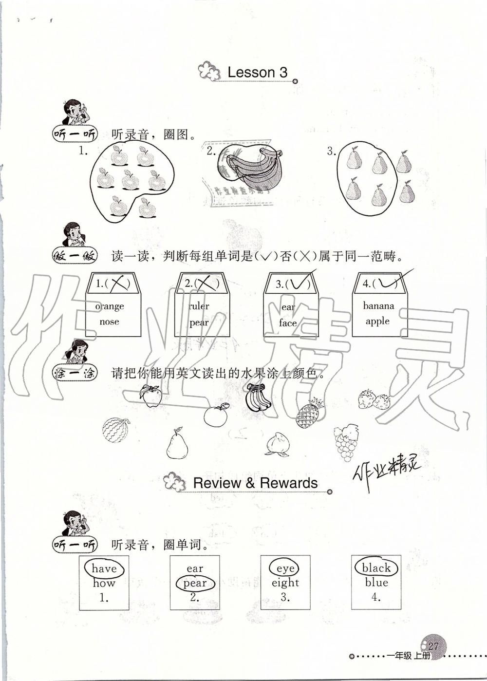 2019年英語配套練習(xí)與檢測一年級上冊人教新起點 參考答案第27頁