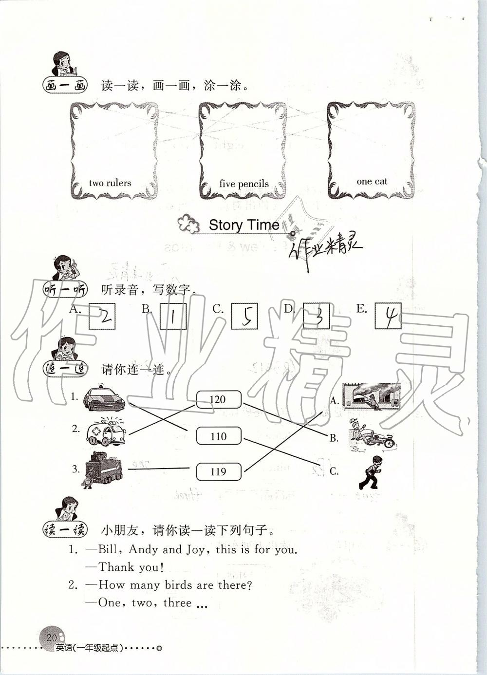 2019年英語配套練習(xí)與檢測一年級上冊人教新起點 參考答案第20頁