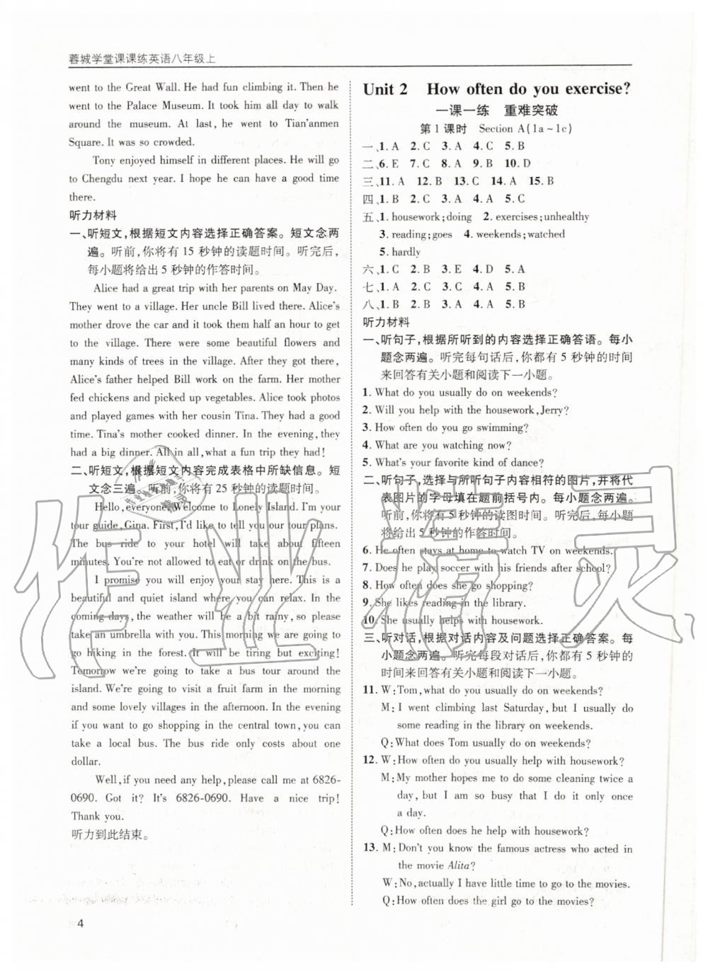 2019年蓉城學(xué)堂課課練八年級(jí)英語(yǔ)上冊(cè)人教版 第4頁(yè)