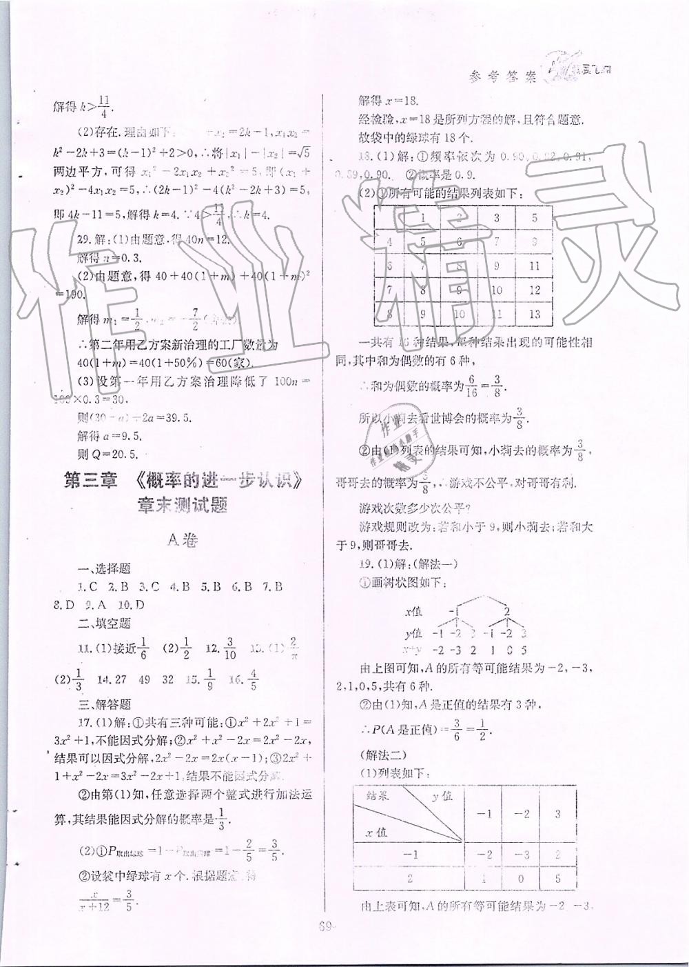 2019年天府前沿課時三級達標九年級數(shù)學上冊北師大版 第69頁