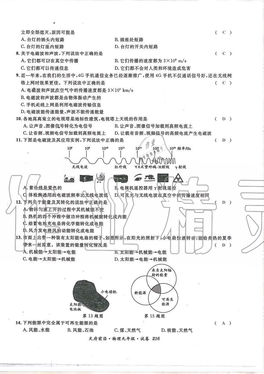 2019年天府前沿課時同步培優(yōu)訓(xùn)練九年級物理全一冊教科版 第216頁