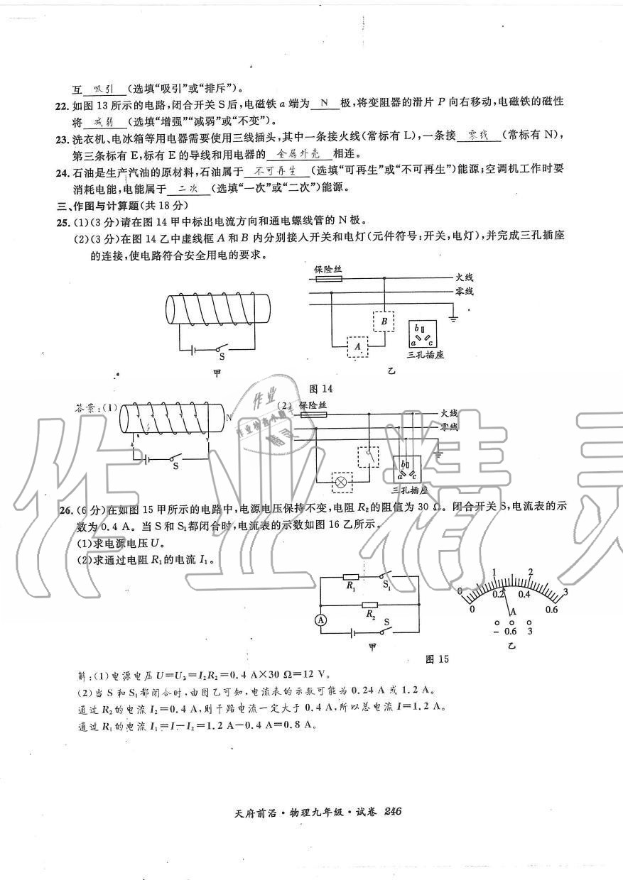 2019年天府前沿課時同步培優(yōu)訓(xùn)練九年級物理全一冊教科版 第246頁