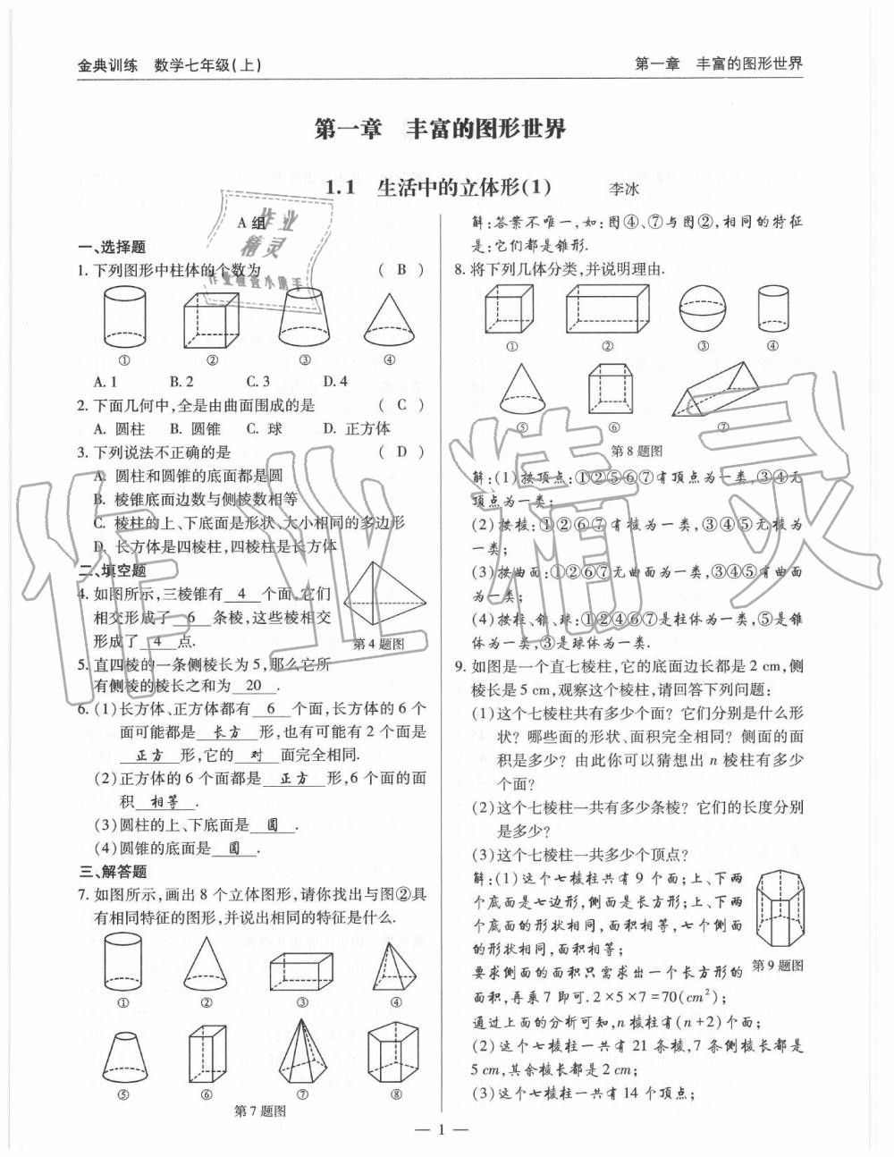 2019年金典訓練七年級數學上冊北師大版 第1頁