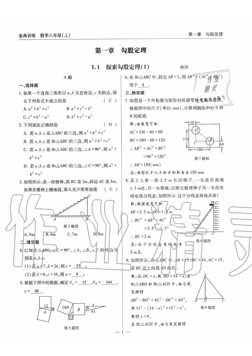 2019年金典训练八年级数学上册北师大版 第1页