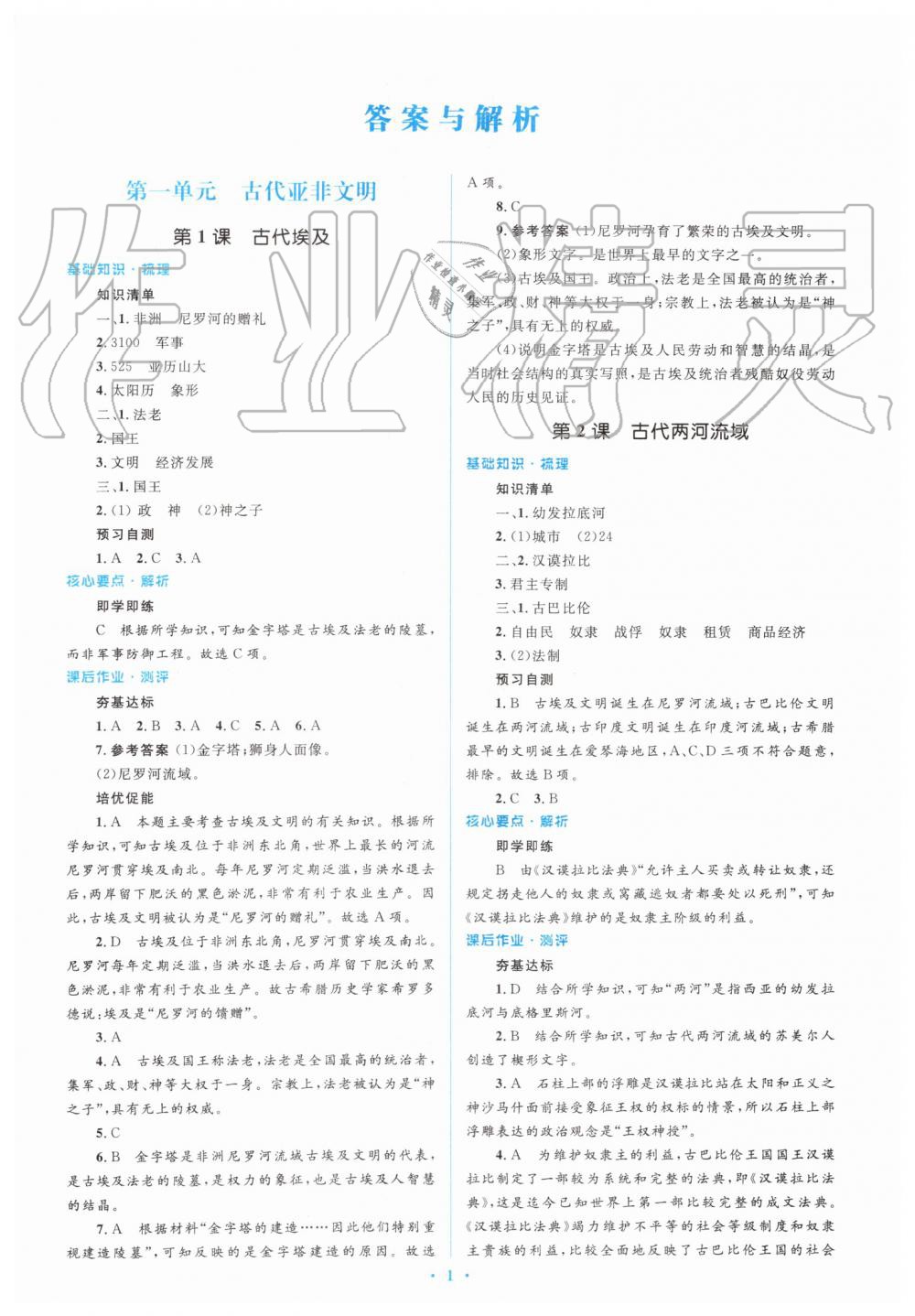 2019年人教金学典同步解析与测评学考练九年级历史上册人教版 第1页