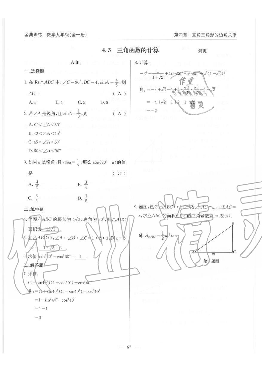 2019年金典訓(xùn)練九年級(jí)數(shù)學(xué)全一冊(cè)北師大版 第67頁