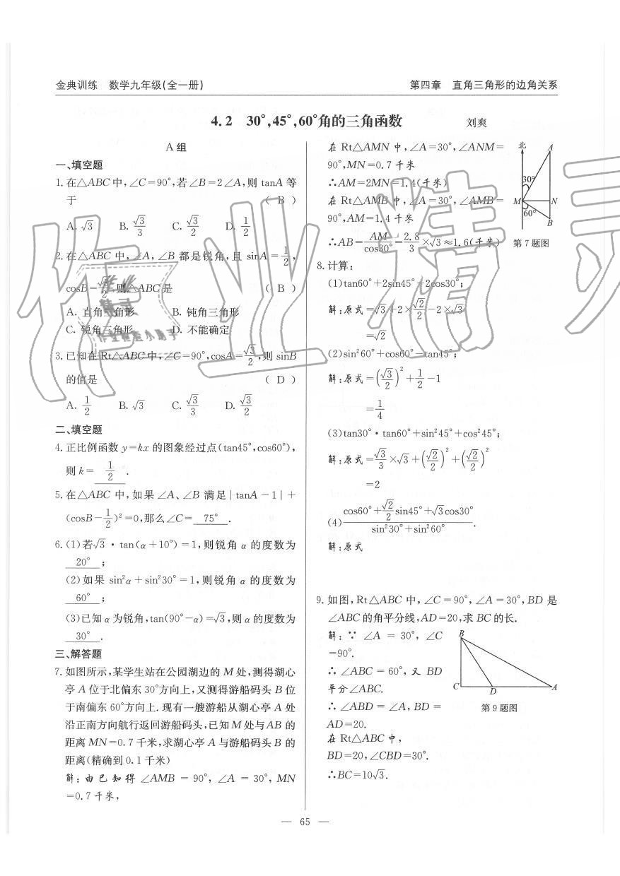 2019年金典訓(xùn)練九年級數(shù)學(xué)全一冊北師大版 第65頁