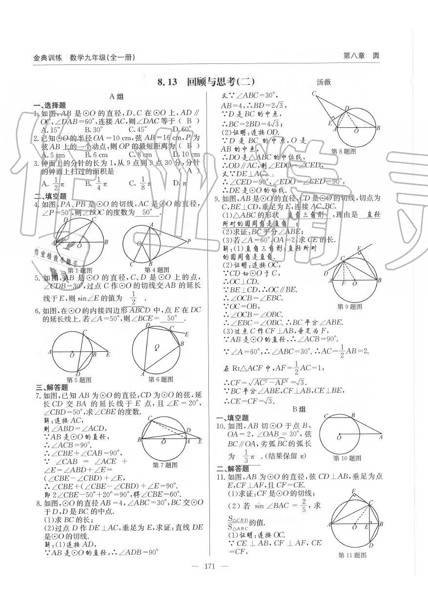 2019年金典訓(xùn)練九年級數(shù)學(xué)全一冊北師大版 第171頁