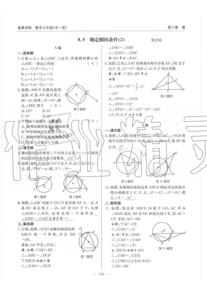 2019年金典訓(xùn)練九年級數(shù)學(xué)全一冊北師大版 第149頁