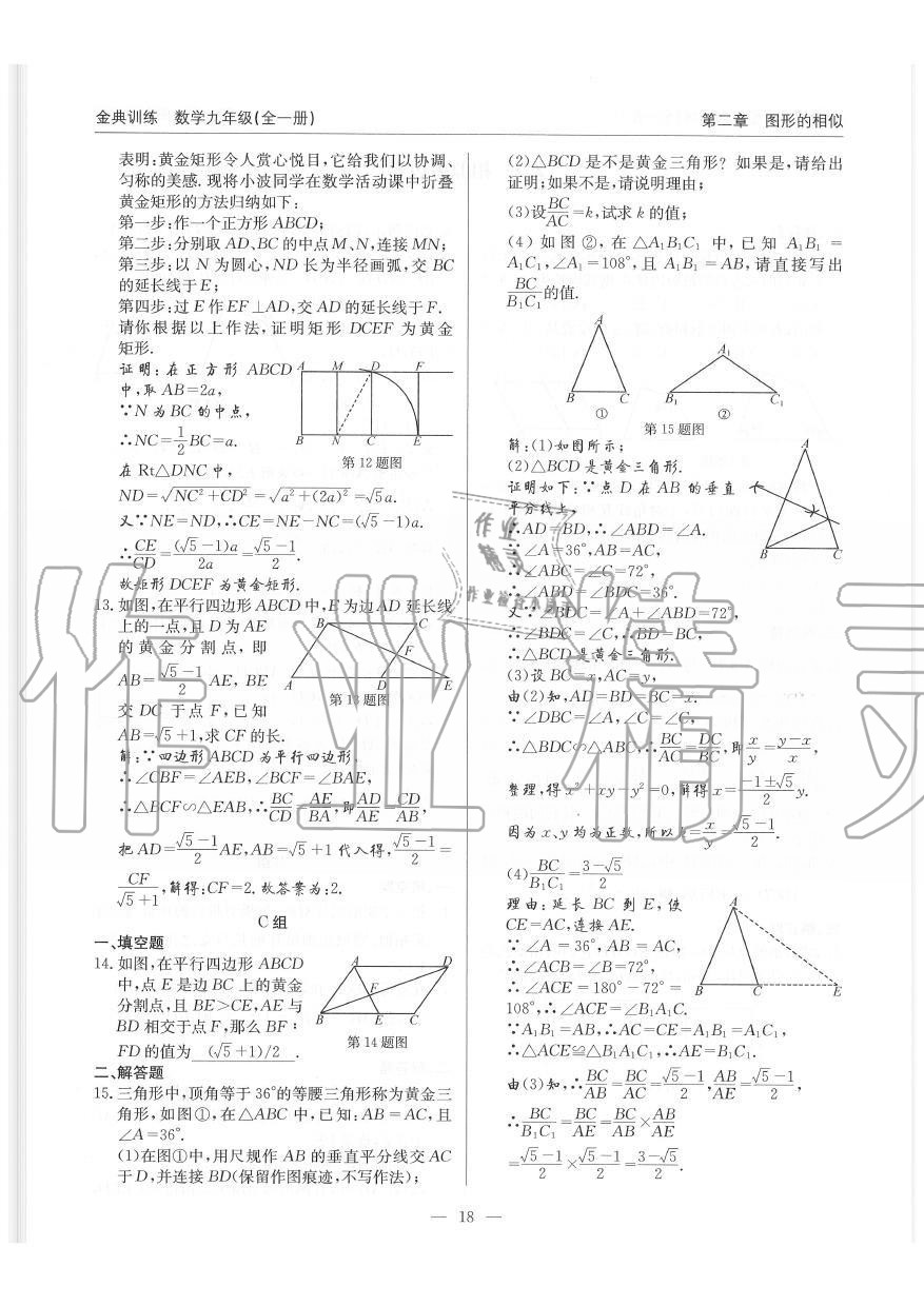 2019年金典訓練九年級數(shù)學全一冊北師大版 第18頁