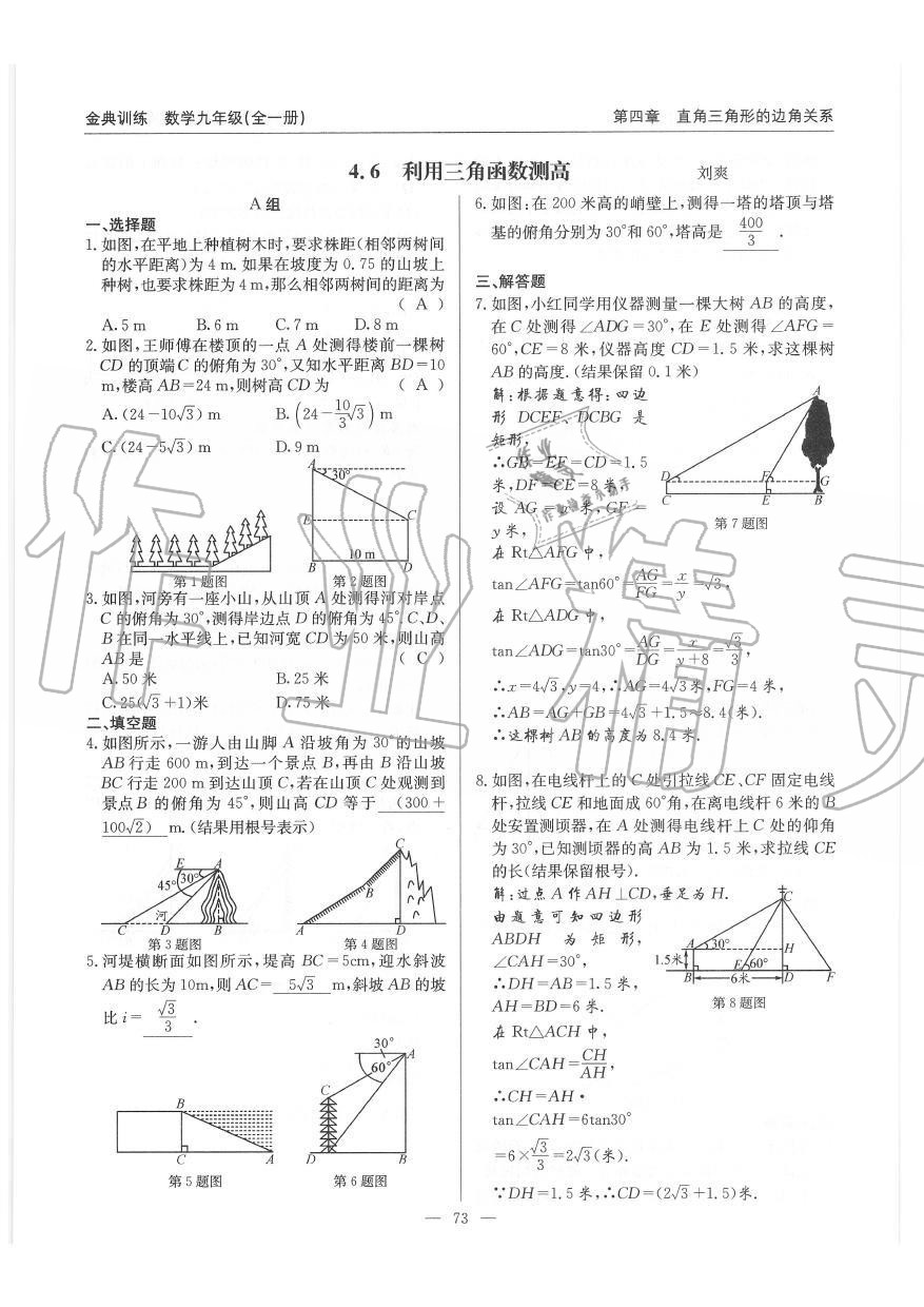 2019年金典訓(xùn)練九年級數(shù)學(xué)全一冊北師大版 第73頁