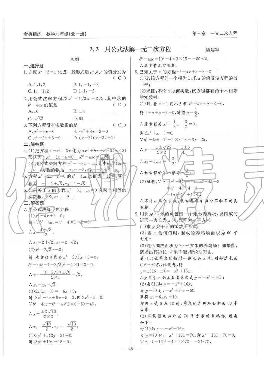 2019年金典訓(xùn)練九年級(jí)數(shù)學(xué)全一冊(cè)北師大版 第45頁