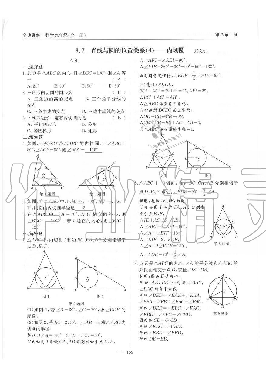 2019年金典訓(xùn)練九年級數(shù)學(xué)全一冊北師大版 第159頁