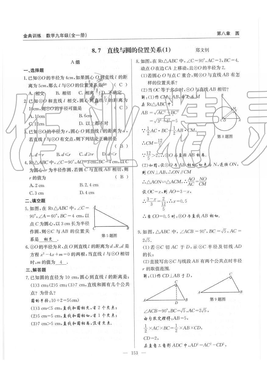 2019年金典訓(xùn)練九年級(jí)數(shù)學(xué)全一冊北師大版 第153頁