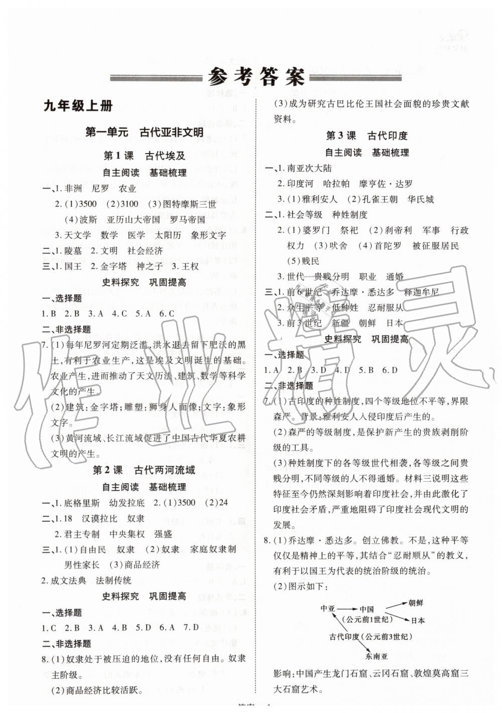 2019年洪文教育優(yōu)學(xué)案九年級(jí)歷史全一冊(cè)人教版 第1頁