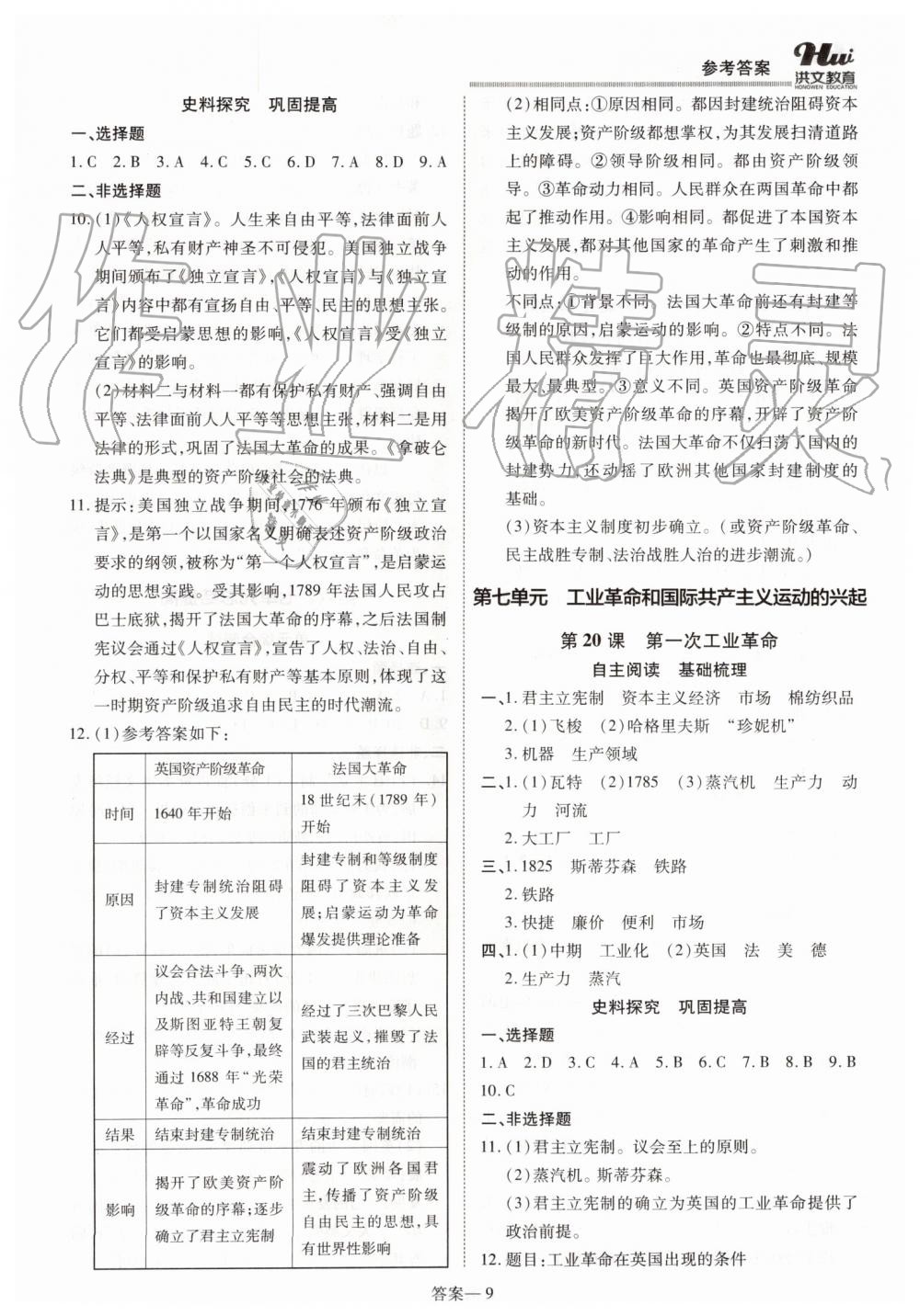 2019年洪文教育優(yōu)學(xué)案九年級歷史全一冊人教版 第9頁