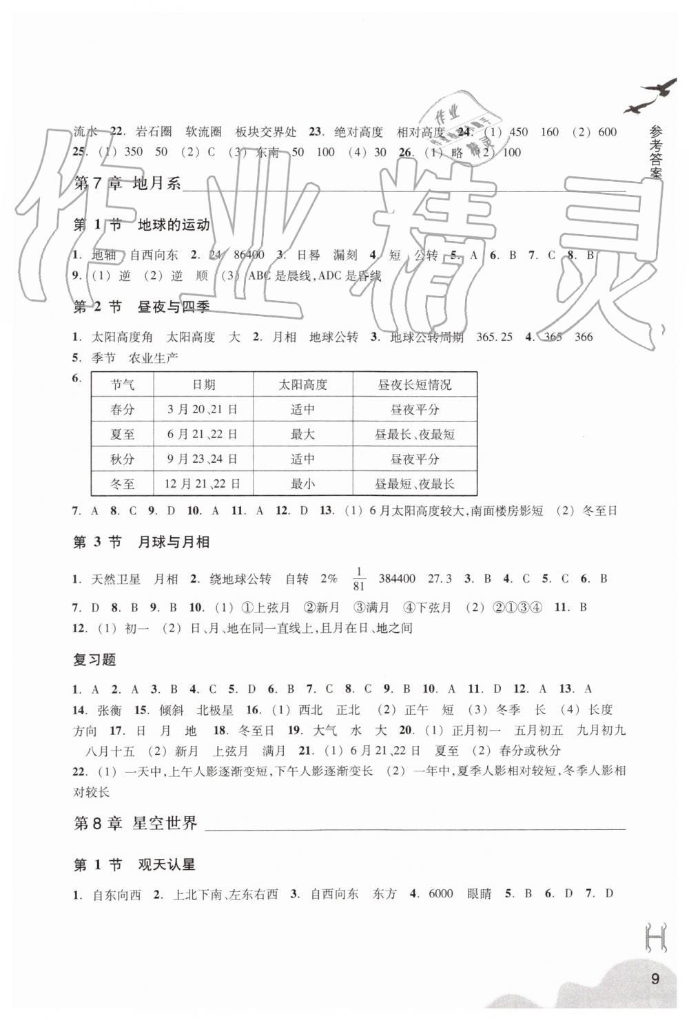 2019年作業(yè)本七年級(jí)科學(xué)上冊(cè)華師大版浙江教育出版社 第9頁(yè)