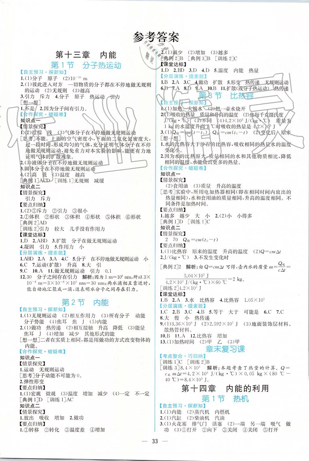 2019年同步学历案课时练九年级物理上册人教版 第1页