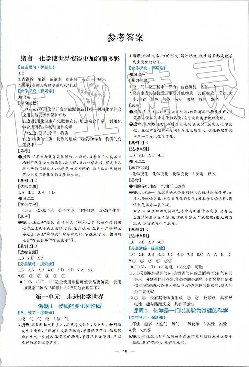 2019年同步學(xué)歷案課時(shí)練九年級(jí)化學(xué)上冊人教版 第1頁