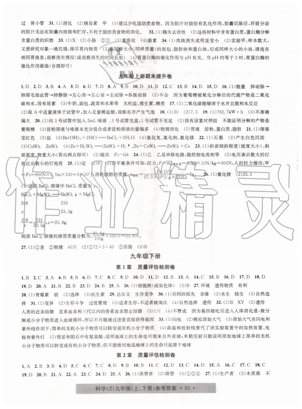 2019年习题e百课时训练九年级科学全一册浙教版 第41页