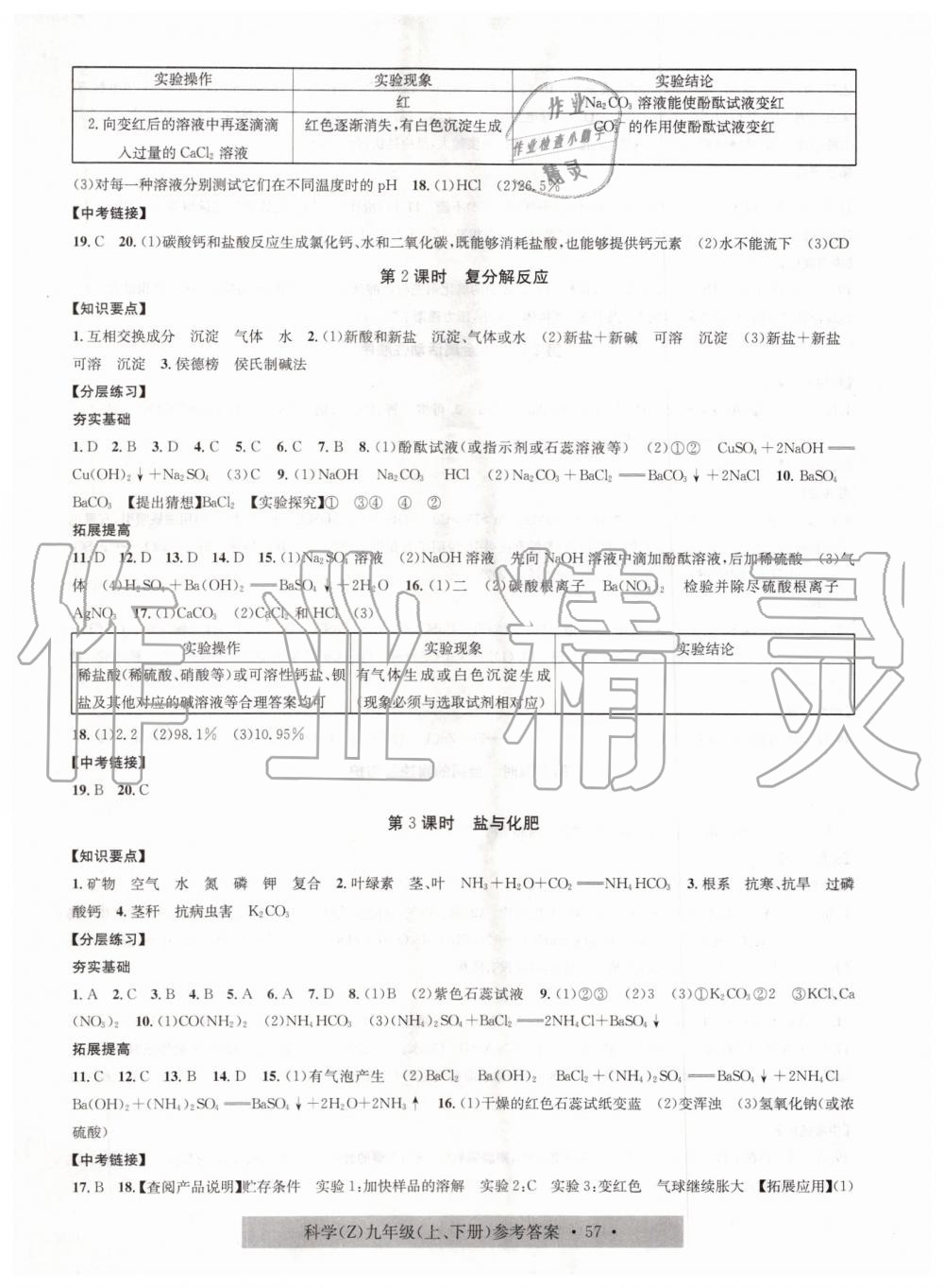 2019年习题e百课时训练九年级科学全一册浙教版 第5页