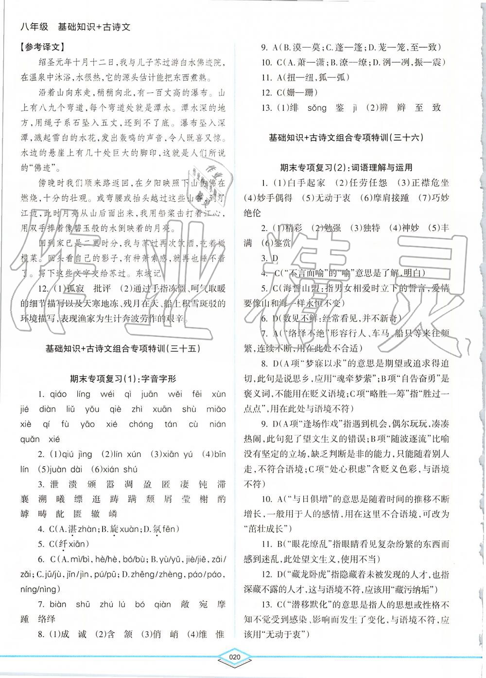 2019年初中語文專項突破特訓(xùn)基礎(chǔ)知識加古詩文八年級 第20頁