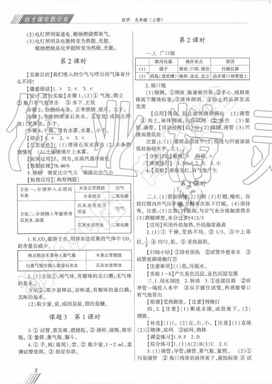 2019年育才课堂教学案九年级化学上册人教版 第2页