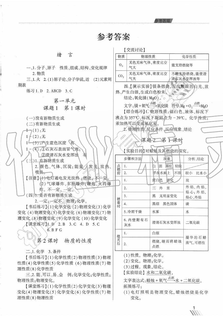 2019年育才课堂教学案九年级化学上册人教版 第1页