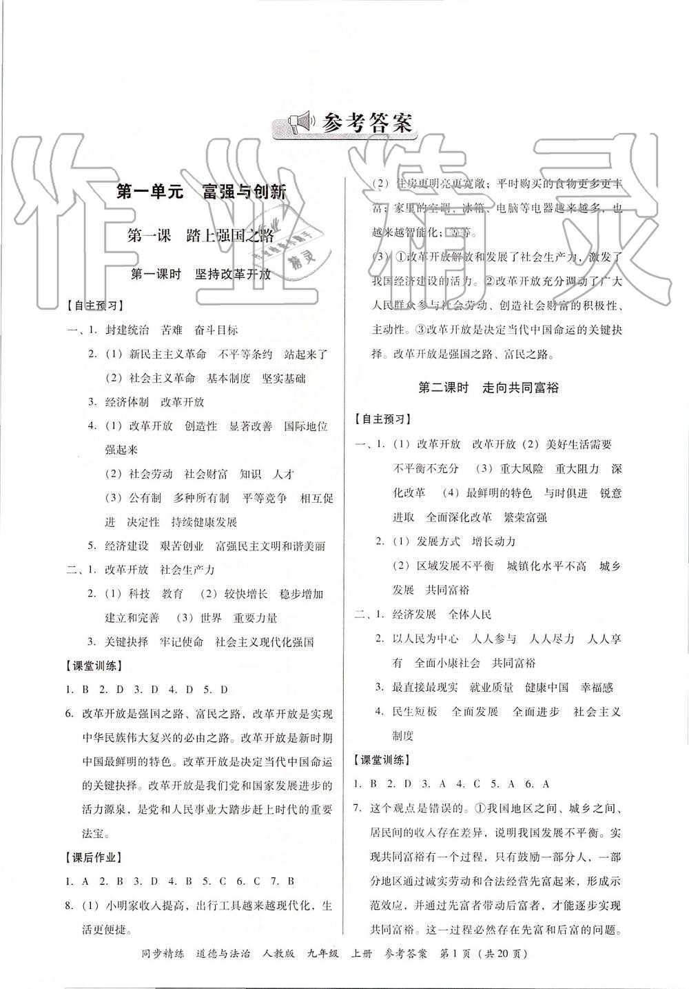 2019年同步精練九年級道德與法治上冊人教版 第1頁