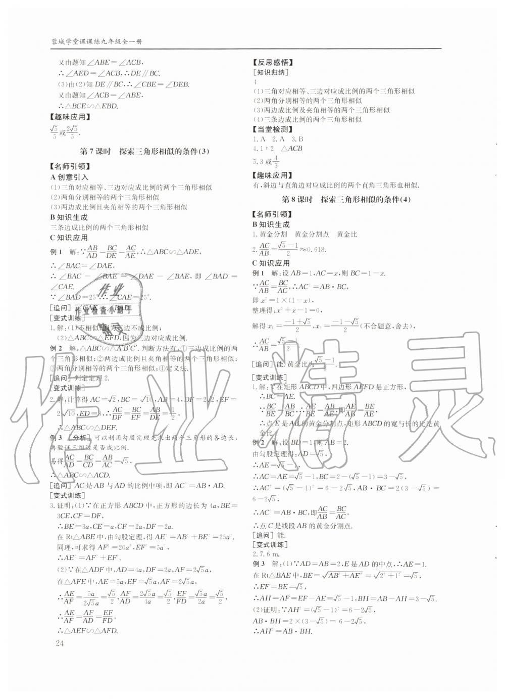 2019年蓉城学堂课课练九年级数学全一册北师大版四川教育出版社 第24页