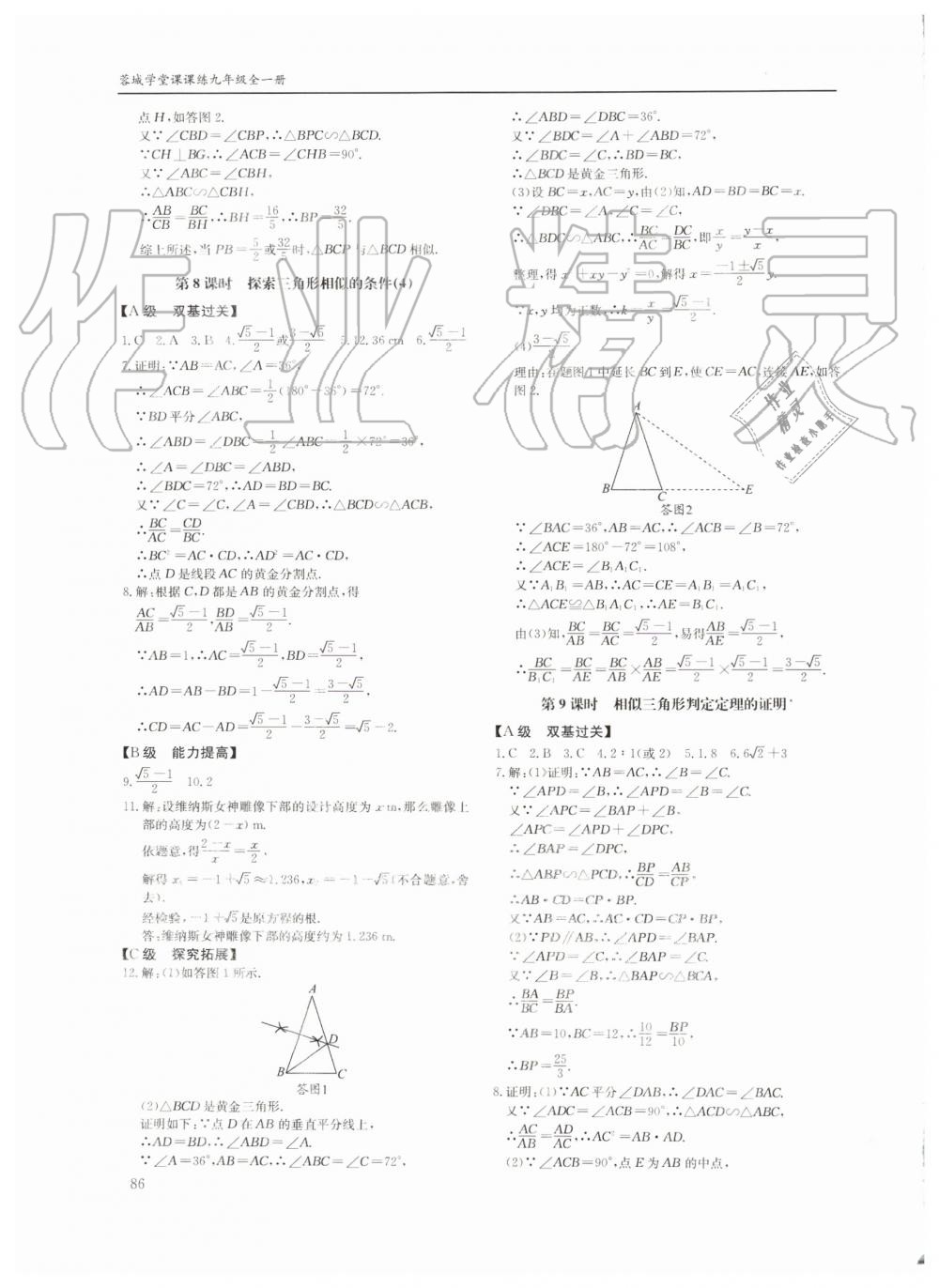 2019年蓉城学堂课课练九年级数学全一册北师大版四川教育出版社 第86页