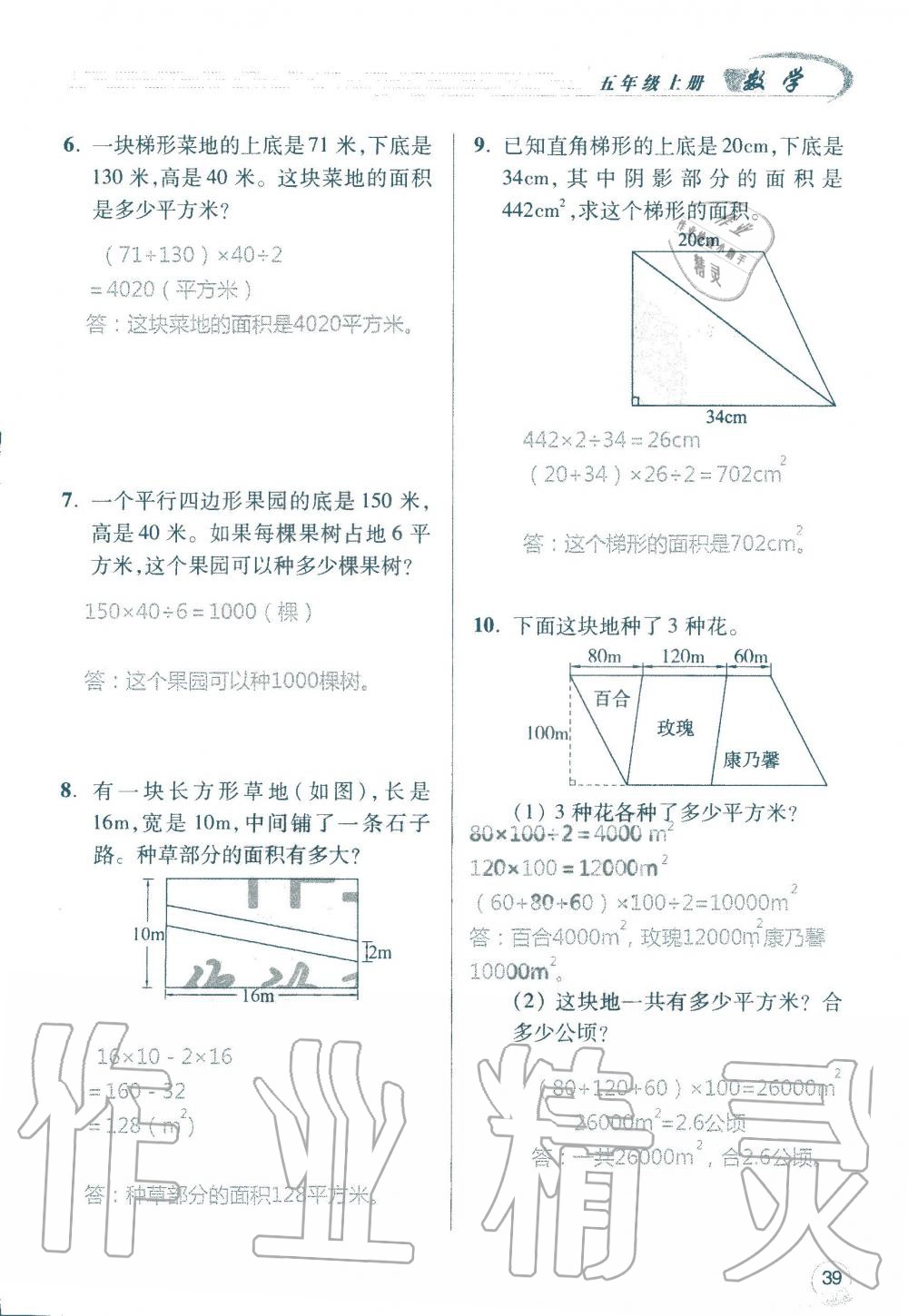 2019年数学配套练习册小学五年级上册青岛版 第41页