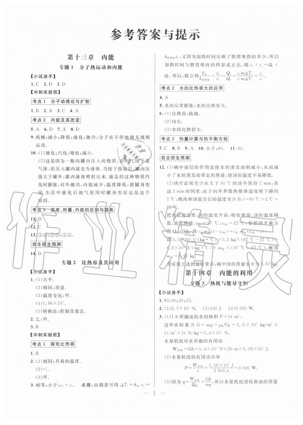 2019年走向名校同步專題訓(xùn)練九年級物理全一冊人教版 第1頁